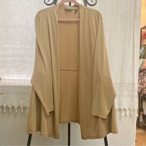 Susan Graver Everyday Liquid Knit Open Front Cardigan 3X Camel Drape Jacket